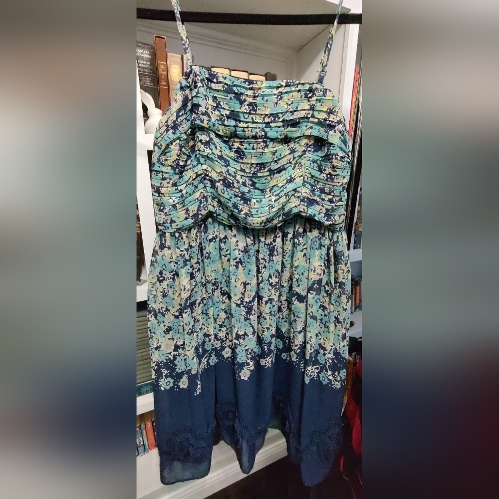 LC Lauren Conrad Blue Green Fit and Flare Knee-length Dress